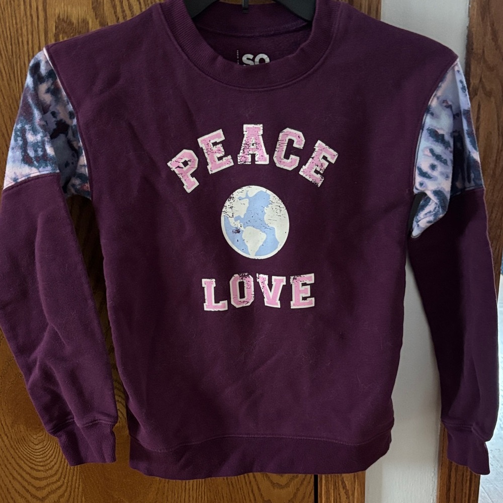 SO Kids purple Peace Love Hoodie with Tie-Dye Accents
